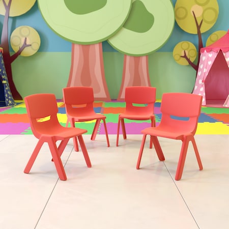 Flash Furniture Red Plastic Stackable School Chair with 10.5'' Seat Height, PK4 4-YU-YCX4-003-RED-GG
